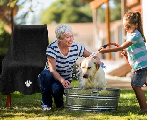 Vista 6 de Puomue Paquete de 3 Toallas de Microfibra para Perros para Secar Perros, Toalla de Aseo para Mascotas Súper Absorbente y Suave, 101.6 cm X 60 cm