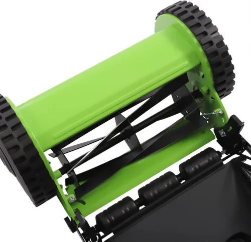 Vista 3 de Cortacésped manual con recogedor de césped, cortacésped manual de 12 pulgadas con bolsa de colección de 23 L, cortador de césped con 5 cuchillas