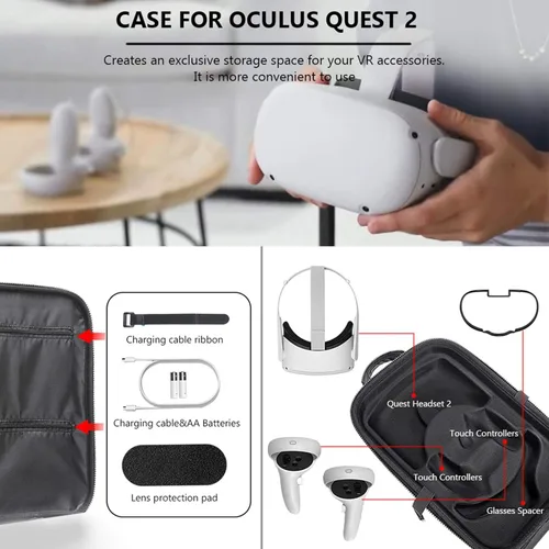 Vista 4 de Funda para Oculus Quest 2 Bolsa de viaje rígida para Oculus Quest 2 Bolsa de almacenamiento impermeable para Oculus Quest 2 con correa Elite