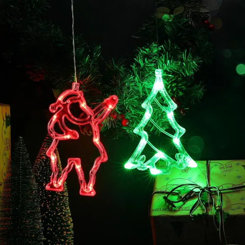 Vista 7 de Baquler 6 piezas de luces de ventana de Navidad con ventosa, luces colgantes para ventanas de Navidad que funcionan con pilas, Santa, reno, muñeco