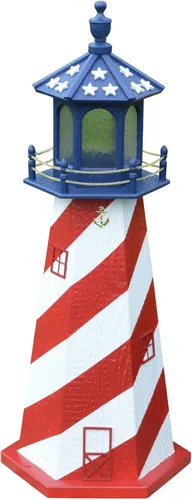 Faro de estilo patriótico hecho por Amish con luz LED solar, 39 pulgadas de alto