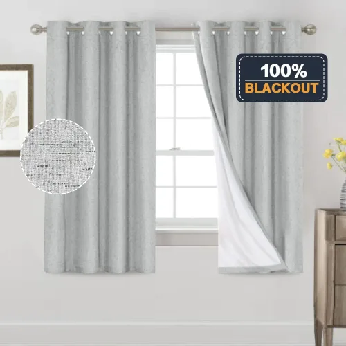 Vista 494 de Primitive - Cortinas opacas 100 % de lino texturizado natural para dormitorio, sala de estar, cortinas para ahorra energía, tela de arpillera