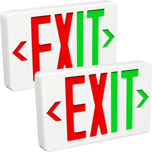 Vista 10 de Señal de salida LED rojo/verde, luz de salida de emergencia comercial con batería de respaldo, doble cara, calificación UL 924, CA 120/277V, luces