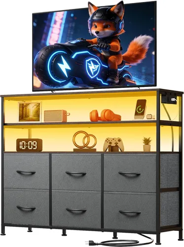 Vista 19 de Soporte de TV blanco para TV de 60, 65, 70 pulgadas, centro de entretenimiento con 8 cajones, mesa consola multimedia con parte superior de madera