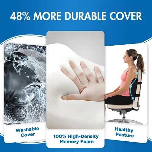 Vista 5 de Niceeday Almohada de Apoyo Lumbar para Silla de Oficina y Coche, Cojín de Espuma Viscoelástica para Alivio del Dolor Lumbar en Sillas de Oficina