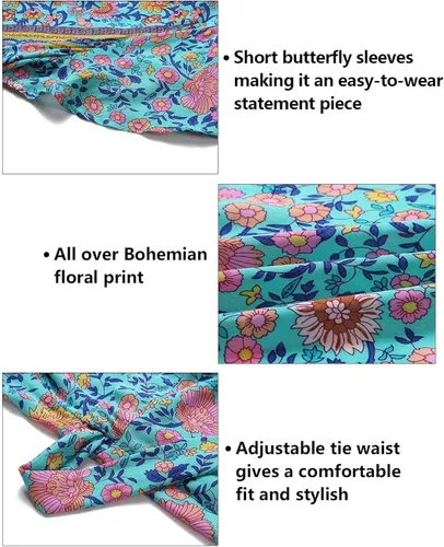 Vista 7 de ZESICA - Vestido para mujer, diseño floral bohemio, cuello en V, manga corta