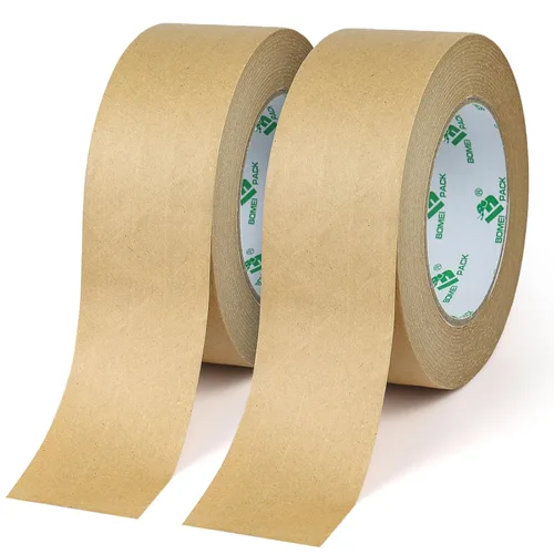 BOMEI PACK Cinta de embalaje de papel reforzado de 2 pulgadas, cinta de envío de papel kraft autoadhesiva biodegradable, para embalaje resistente,