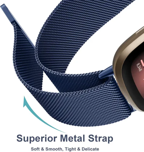 Vista 3 de Correa de metal para Fitbit Sense 2 Sense Bands, Fitbit Versa 4 Versa 3 bandas para mujeres y hombres, correa de repuesto magnética de malla