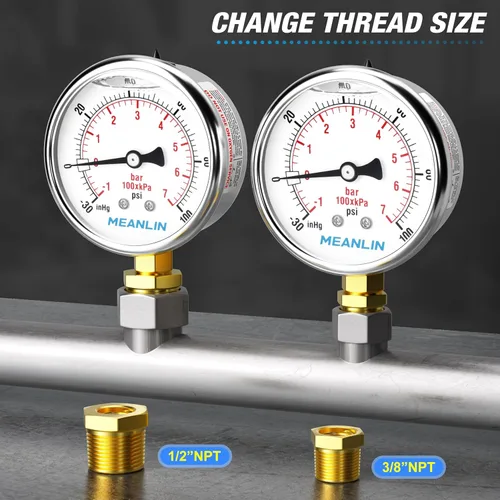 Vista 167 de MEANLIN MEASURE - Vacuómetro de presión de vacío de acero inoxidable, esfera con cara de 2.5 pulgadas, NPT de 1/8 de pulgada, montaje trasero