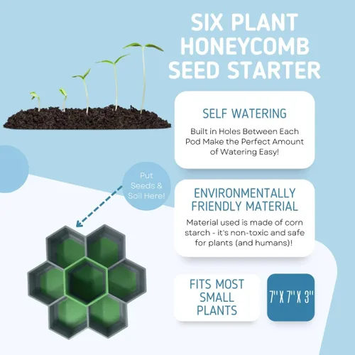 Vista 3 de Chatelet Juego de bandejas de inicio de semillas de panal Diseño de riego automático con 6 bandejas de germinación Bandeja de inicio de semillas