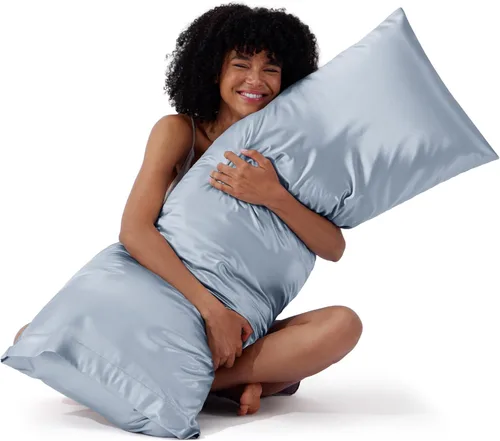 Vista 45 de Bedsure Paquete de 2 fundas de almohada de satén similares a las fundas de almohada de seda tamaño estándar, funda de almohada para mujeres que