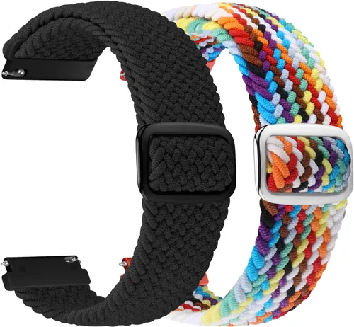 Vista 9 de 2 Pack 22mm Quick Release Braided Bands Compatible with Garmin Vivoactive 4 45mm, Forerunner 570 47mm/255/265, Adjustable Band for Amazfit Bip 6/5