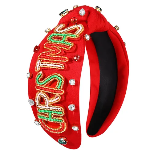 Vista 26 de NVENF Diadema con nudo superior ancho y perlas de cristal para mujer, accesorios para el cabello, regalos (árbol de Navidad grande 1)