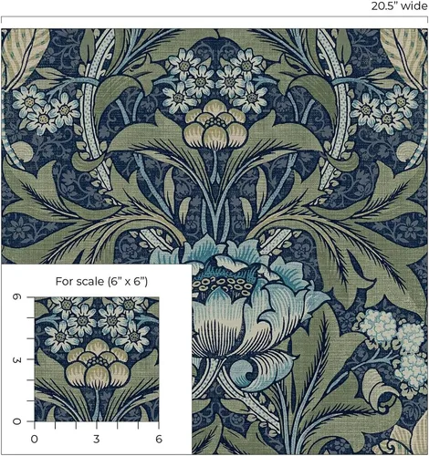 Vista 9 de NextWall Acanthus Papel pintado floral de pelar y pegar (denim y salvia)