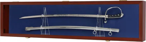 Vista 2 de Vitrina de espada, soporte de pared para gabinete con capacidad para sable militar o espada samurái con cerradura con protección UV, fieltro azul