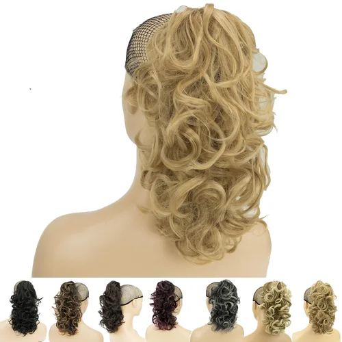 Vista 14 de IMISSU Extensiones de cabello rizado desordenado, cola de caballo con clip en extensiones de cola de caballo (rubio sucio)