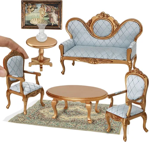 iLAND Juego de muebles de casa de muñecas victoriana, muebles y accesorios para casa de muñecas, sofá de casa de muñecas en miniatura con accesorios