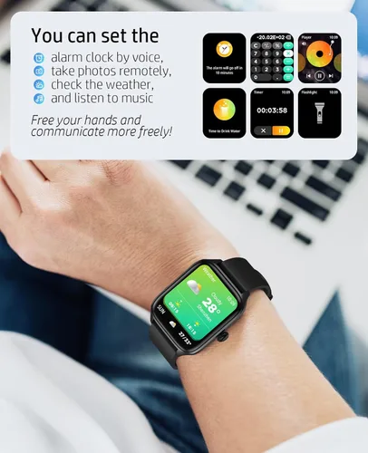 Vista 5 de Relojes inteligentes para hombres y mujeres con llamada Bluetooth, rastreador de actividad física de 1.96 pulgadas, pantalla táctil completa HD