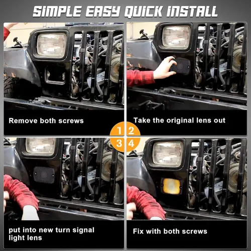 Vista 4 de HERCOO Conjunto de lentes de luces direccionales delanteras automotrices compatibles con Jeep Wrangler 1987-1993, paquete de 2