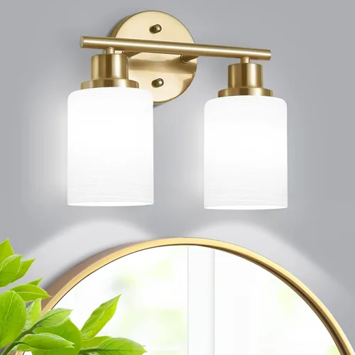 Vista 10 de Lámparas de baño E26 de 2 luces, modernas luces de tocador de níquel cepillado para baño con pantalla de vidrio transparente, espejo, cocina