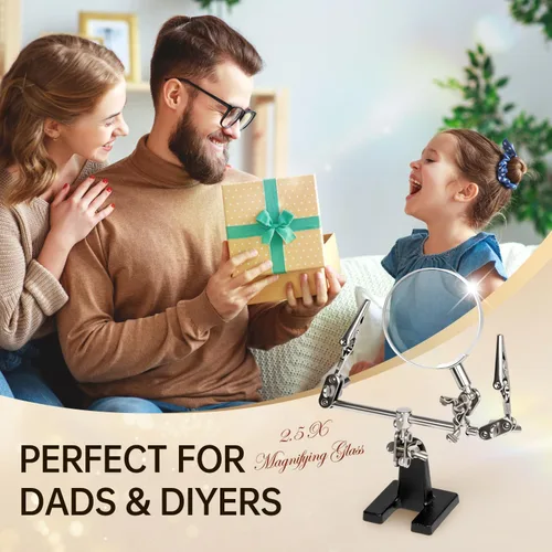 Vista 8 de AORAEM Lupa de manos de ayuda con clips de cocodrilo ajustables dobles en estación de soldadura de lupa 2.5X para manualidades, pasatiempos, micro