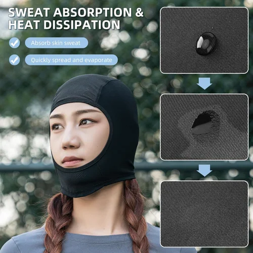 Vista 4 de ROCKBROS Máscara de seda de hielo refrigerante, gorro de calavera, pasamontañas, protección UV, forro para debajo del casco, color negro