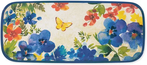 Vista 8 de UP ware - Bandeja de servir de melamina floral azul, bandeja rectangular de 15 x 6.5 pulgadas, bandeja de alimentos sin BPA para entretenimiento