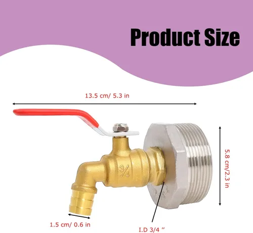 Vista 7 de Kit de espita de barril de lluvia de 2 pulgadas, grifo de barril de latón con grifo de barril de tambor de 55 galones con EPDM, salida de 3/4