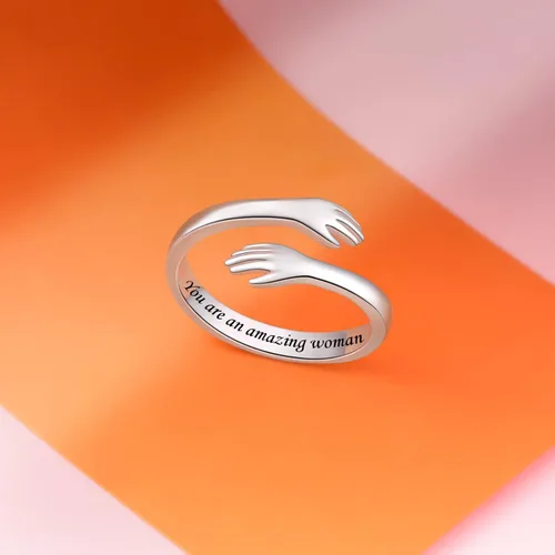 Vista 4 de ACJFA Anillos de abrazo para mujer, anillo ajustable de plata de ley para mujer, hija, anillo de mano para regalos de cumpleaños, regalo