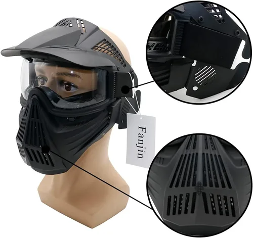 Vista 5 de Máscara de paintball, máscara de Airsoft, máscaras tácticas, equipo de cara completa con gafas resistentes a los impactos para caza