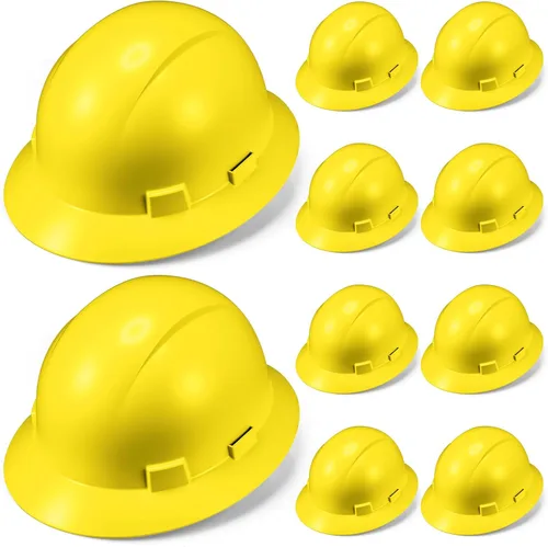 Vista 9 de 10 Pack Casco de ala completa, Casco de construcción blanco, Casco de seguridad HDPE con suspensión de trinquete ajustable de 6 puntos para hombres