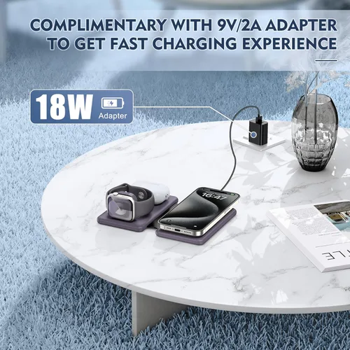 Vista 6 de Cargador inalámbrico iPhone - Estación de carga 3 en 1 para dispositivos Apple para iPhone 17 16 15 14 13 12 Pro Max Plus - Almohadilla de carga