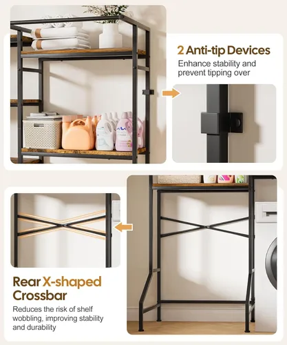 Vista 3 de Homde Estante de almacenamiento para lavadora y secadora, organizador de 5 niveles resistente para cuarto de servicio, estante de pie con barra