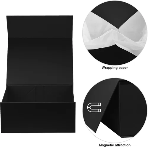 Vista 2 de MOYEUPAC Caja de regalo negra, 9" X 7" X 4" con tapas para regalos, cierre magnético para embalaje de regalo con cinta, caja de regalo