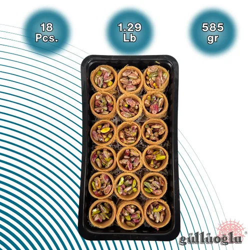 Vista 6 de Gulluoglu Pistachio Bird's Nests Baklava (Osh El Bulbul), 18 piezas 1.29lb - 585gr (Pistachio) Gulluoglu Baklava tradicional turco premium