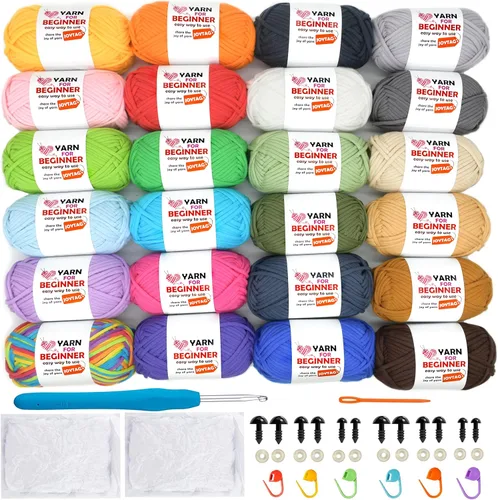 Vista 13 de Paquete de 8 hilos de ganchillo para principiantes, hilo de ganchillo de algodón azul, verde, amarillo, rojo, para tejer a ganchillo