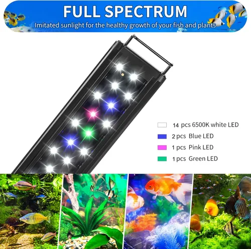 Vista 2 de AQUANEAT Luz LED para acuario de espectro completo para tanque de peces de 8 a 10 pulgadas, luz de agua dulce