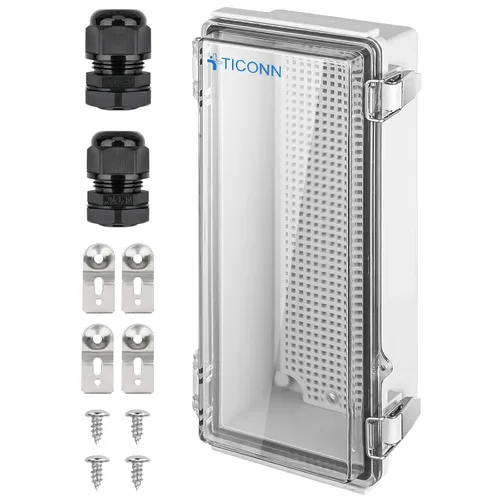 Vista 16 de TICONN - Caja de conexiones eléctricas impermeable IP67, recinto de plástico ABS con tapa con bisagras con placa de montaje, soportes de pared