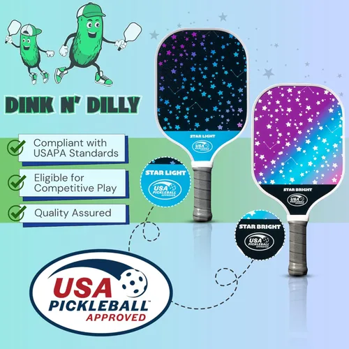 Vista 4 de Dink N' Dilly Pickleball Paddle USAPA Approved Lightweight with Cushion Grip, Ideal for All Skill Levels, Premium Quality Paddle and Balls for