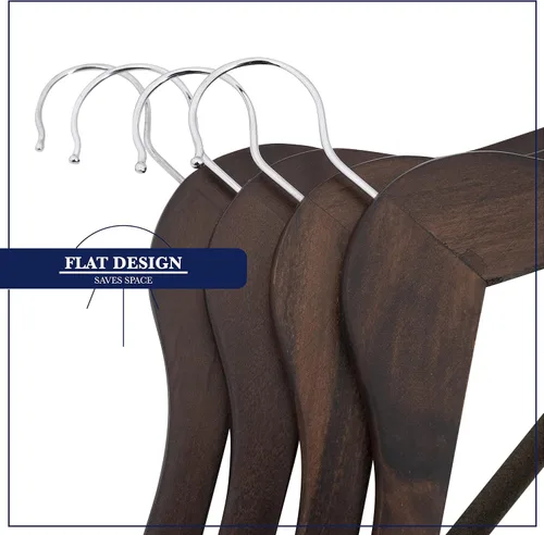 Vista 6 de Perchas de madera – Perchas antideslizantes de lujo de madera de loto natural y terciopelo para trajes y pantalones – 360 ganchos giratorios – 20