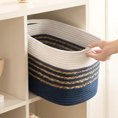 Vista 6 de UBBCARE Paquete de 1 canasta para organizar, cestas de almacenamiento tejidas para juguetes y toallas, cesta rectangular de cuerda de algodón