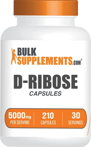 BulkSupplements. com D-Ribosa Cápsulas - Suplemento de ribosa, para apoyo energético, sin gluten, 7 cápsulas por porción (5000 mg), 210 unidades