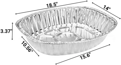 Vista 2 de Sartenes de aluminio extra grandes desechables y duraderos para pavos, forma ovalada para pollo, carne, pechuga, asado, horneado, reciclable junto