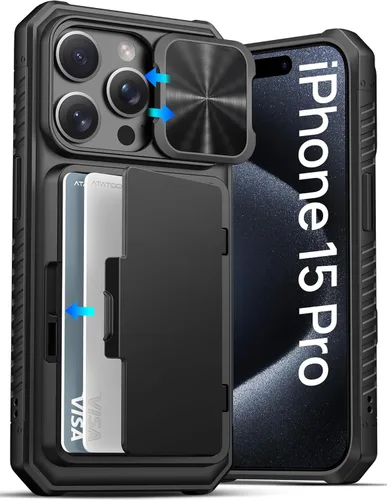 Vista 27 de ATATOO Funda para iPhone 16, tarjetero integrado (almacena 3-5 tarjetas) y protector de cámara deslizante, protección de grado militar, bonita funda