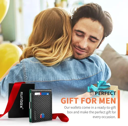 Vista 168 de RUNBOX - Carteras delgadas para hombre, cartera de piel con pinza para el dinero, cartera de bolsillo frontal con bloqueo RFID, tarjetero