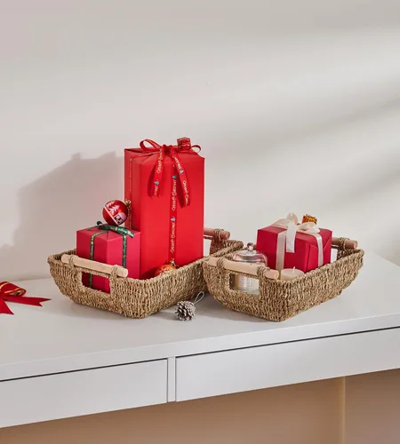 Vista 4 de Wicker Storage Basket, Large Baskets for Gifts Empty, Small Baskets for Organizing, Woven Storage Baskets for Shelves, Toy Basket, Set of 3(Sea