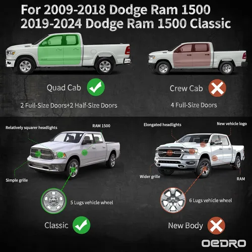 Vista 2 de oEdRo Estribos de 6 pulgadas compatibles con Dodge Ram 1500 2009-2018 y Ram 1500 Classic Quad Cab/Extended Cab 2009-2018 y Ram 1500 2019-2024