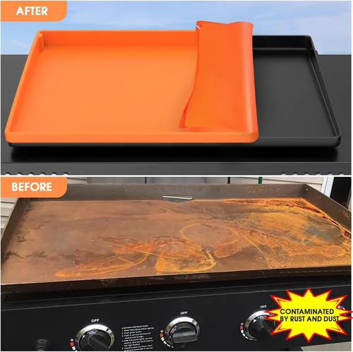 Vista 5 de Cubierta de silicona para parrilla Blackstone de 36 pulgadas, diseño de borde completo, alfombrilla de silicona de grado alimenticio resistente