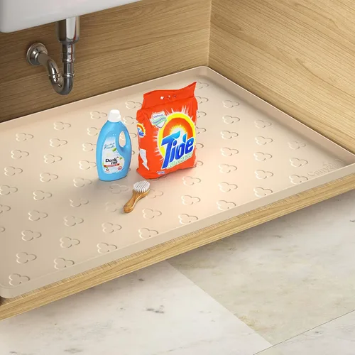 Tapete para debajo del fregadero, tapete impermeable para gabinete de cocina de 34 x 22 pulgadas, forro de silicona flexible para debajo del