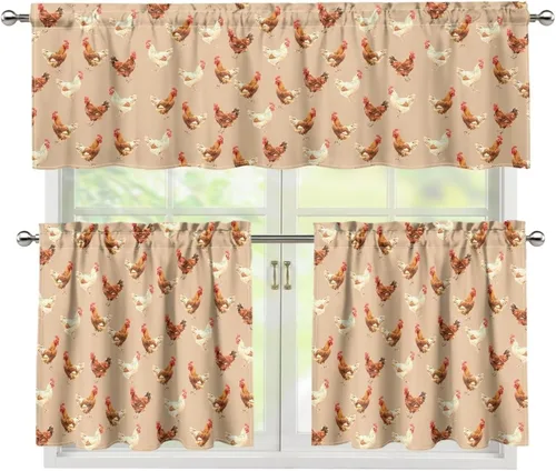 Vista 48 de Upgrad - Juego de cortinas de cocina con diseño de flor de cerezo para ventanas, 3 piezas, cortinas y cenefas para gatos, cortinas pequeñas